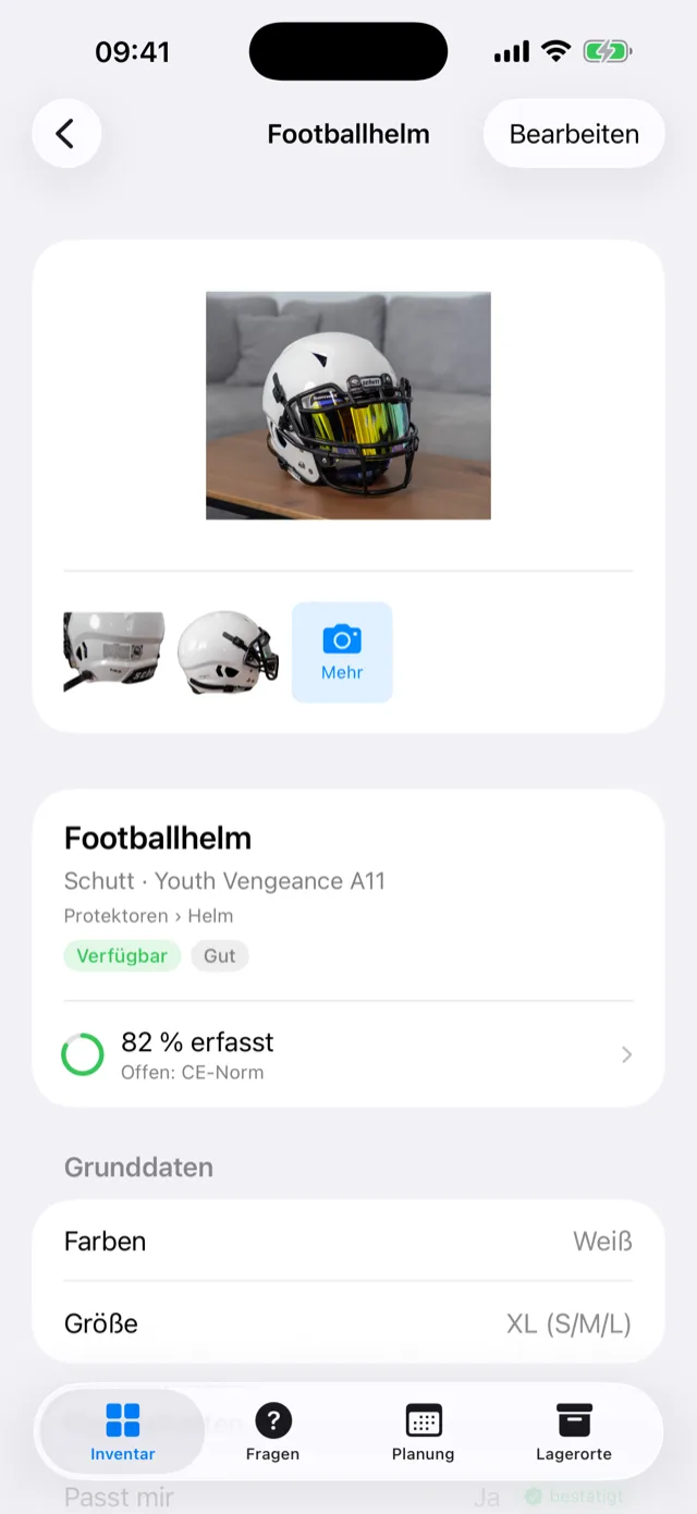 Die Detailansicht eines Stücks mit Attributen und Herkunftskennzeichen