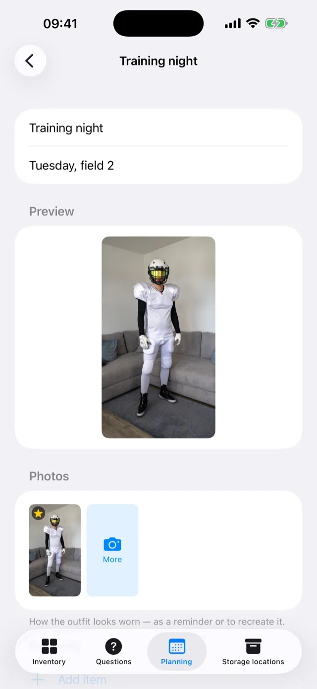 An outfit made of several items across body zones